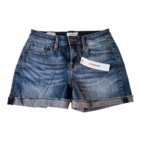Vigoss Classic Blue Denim Shorts Women's 27 Mid-Rise, Distressed, Summer Casual - Picture 1 of 11